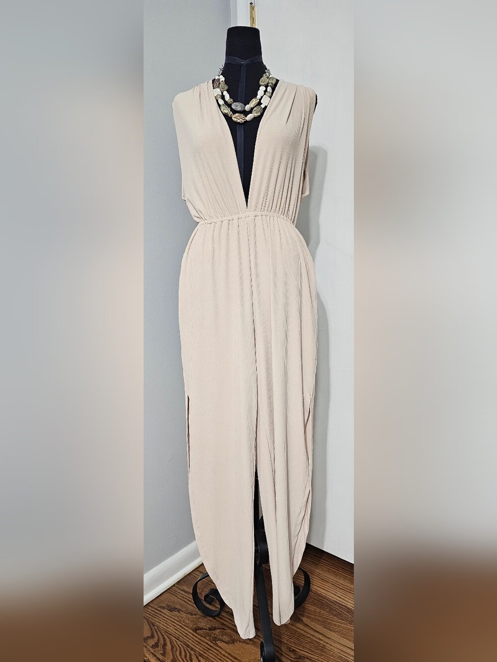 Dance & Marvel Cream Halter Jumpsuit with Deep V